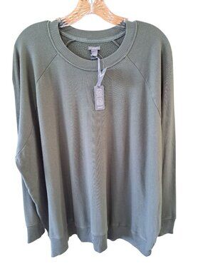 New Aerie Women Oversized Crewneck Sweatshirt Ribbed Trim Green Large Cotton Bld
